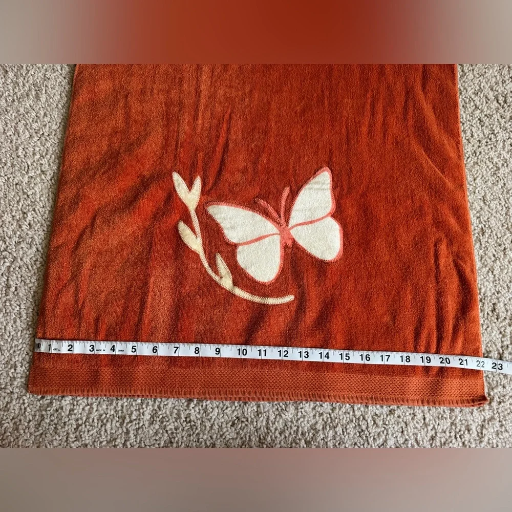 Vintage Orange Bath Towel with Cream Butterfly